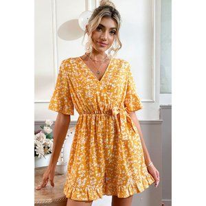 Printed Surplice Neck Ruffled Romper